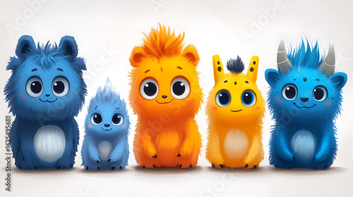 Adorable Fluffy Monster Friends A Row of Cute Cartoon Creatures