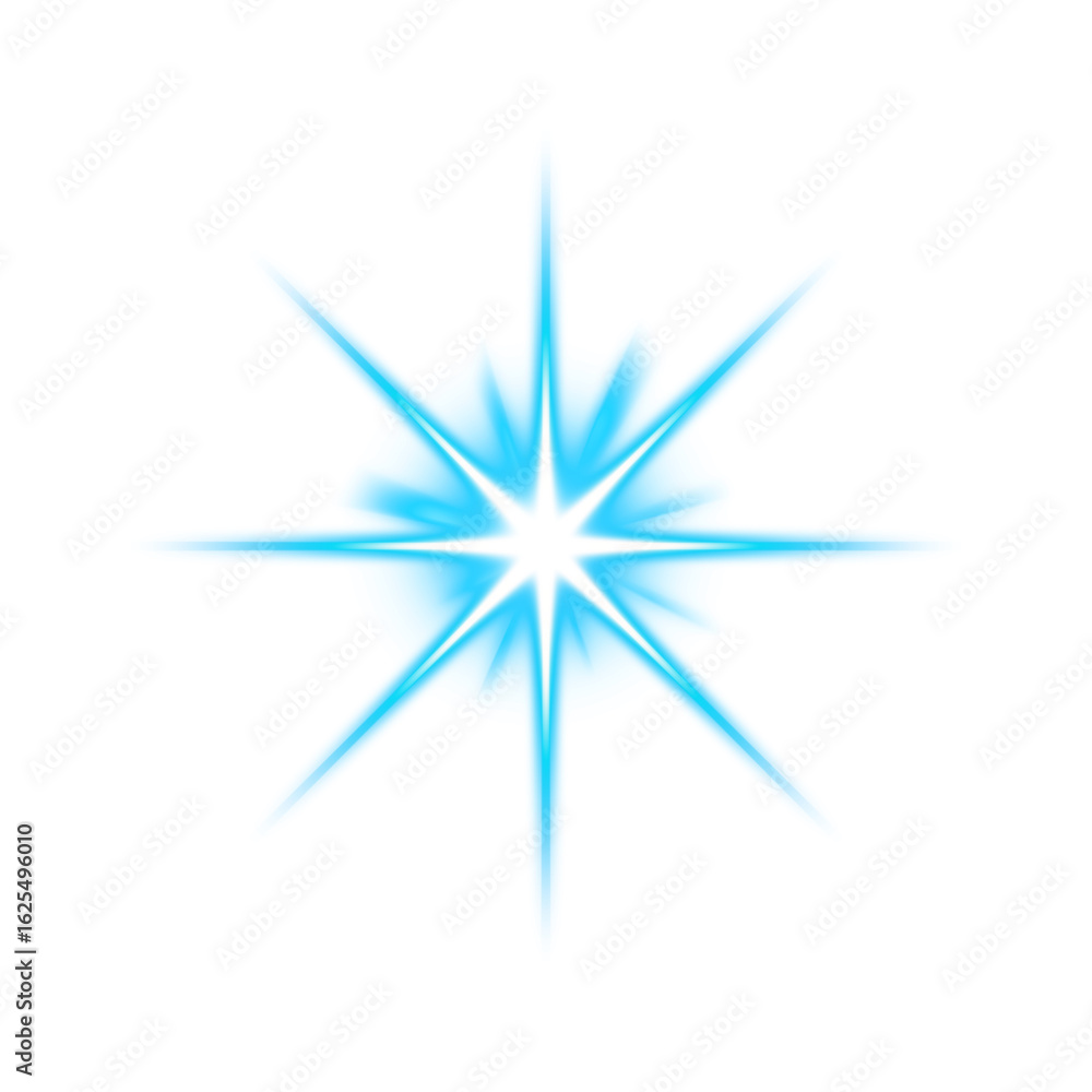 Fototapeta premium Blue eight-point light burst with transparent background