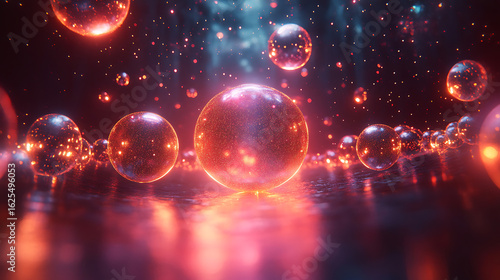 Glowing Spheres Abstract Background Red and Blue Energy Bubbles