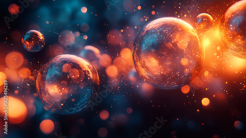 Abstract Cosmic Spheres Glowing Orbs in a Dark Nebula