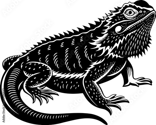 Wallpaper Mural Illustration of a bearded dragon lizard in black and white with detailed scales and spiky features design created with generated ai Torontodigital.ca