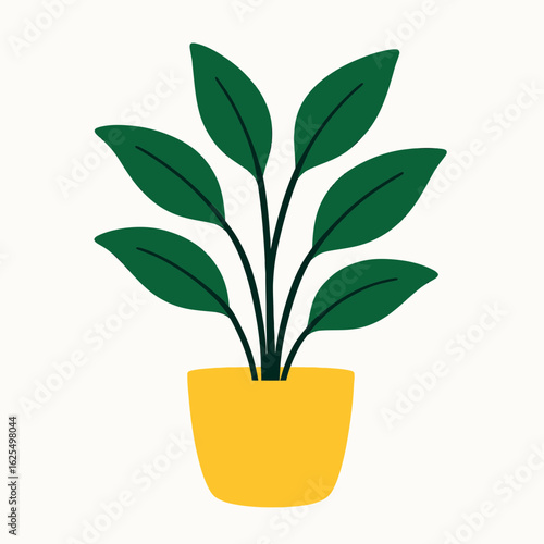 Minimalist Green Houseplant in Yellow Pot Illustration