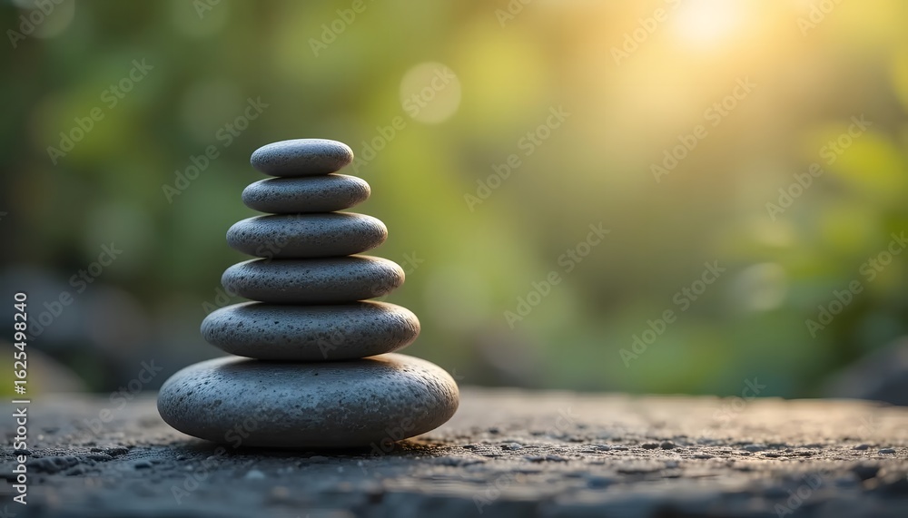 Obraz premium Serene Stone Cairn: Balanced Pebbles in Soft Sunlight, Nature's Harmony