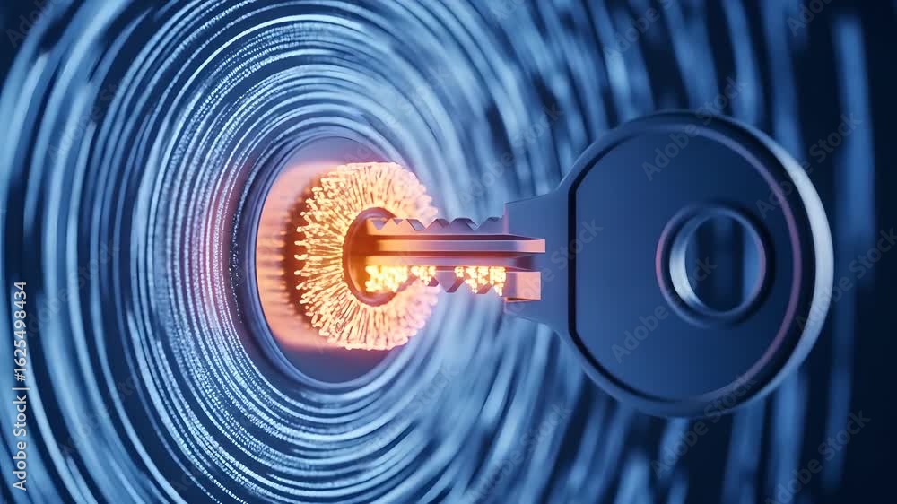 custom made wallpaper toronto digitalDigital key unlocking glowing lock, symbolizing cybersecurity, data encryption, access control, secure login. Ideal for technology, security, fintech, IT, financial services uses.