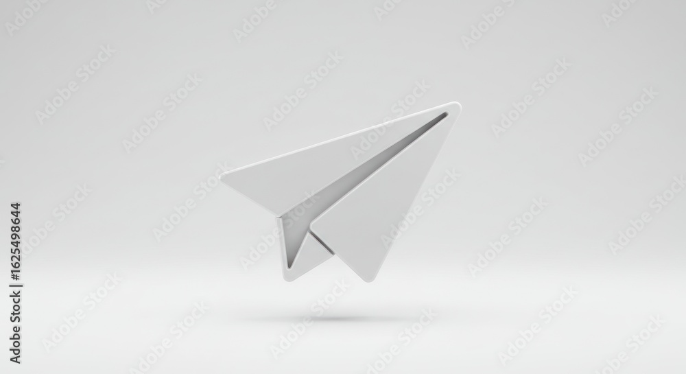 Fototapeta premium Minimalist White Paper Airplane: Clean Design, Modern Communication Icon on a Soft Gray Background