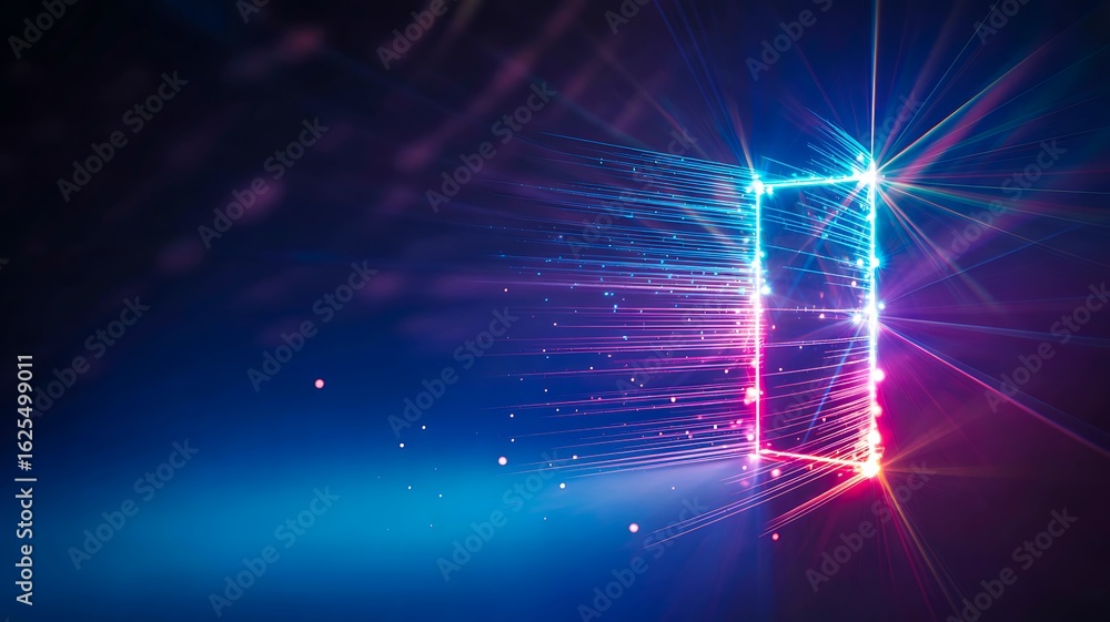 Fototapeta premium Futuristic glowing doorway with colorful light particles