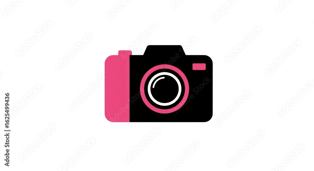 Modern Black and Pink Camera Icon on White Background, Photography Concept Modern Black and Pink Camera Icon on White Background, Photography Concept