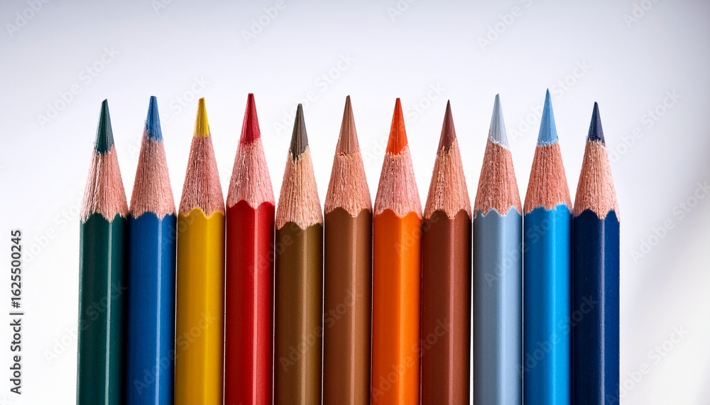 Fototapeta premium colored pencils arranged vertically on white