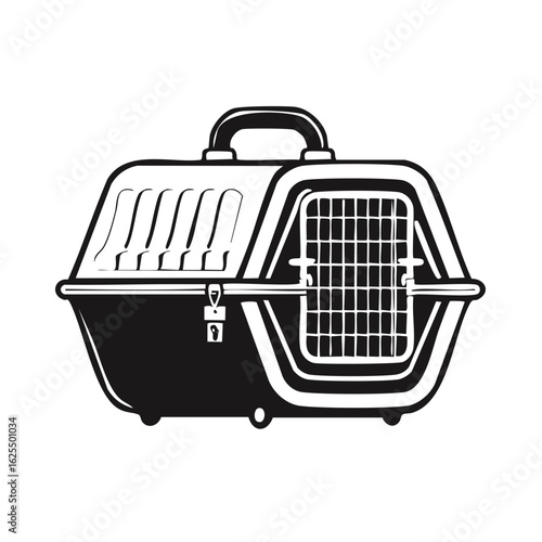 Pet Carrier Illustration Black and White Outline Style Portable Pet Travel Transportation Container for Cat Dog or Small Animal