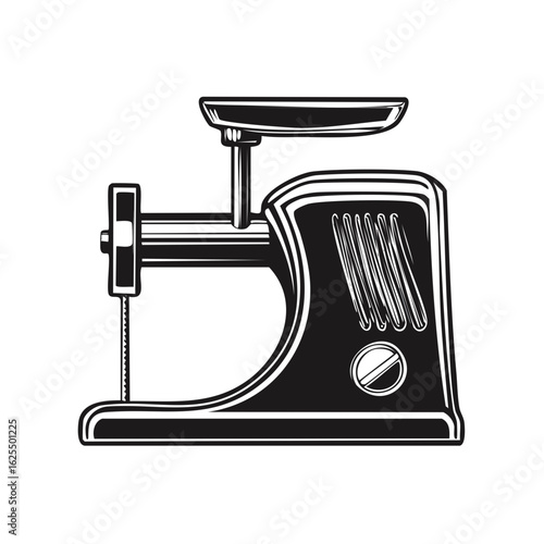 Retro Meat Grinder Appliance with Tray and Crank