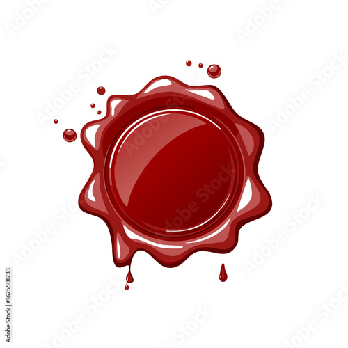 Glossy red wax seal with dripping elements and bright highlights