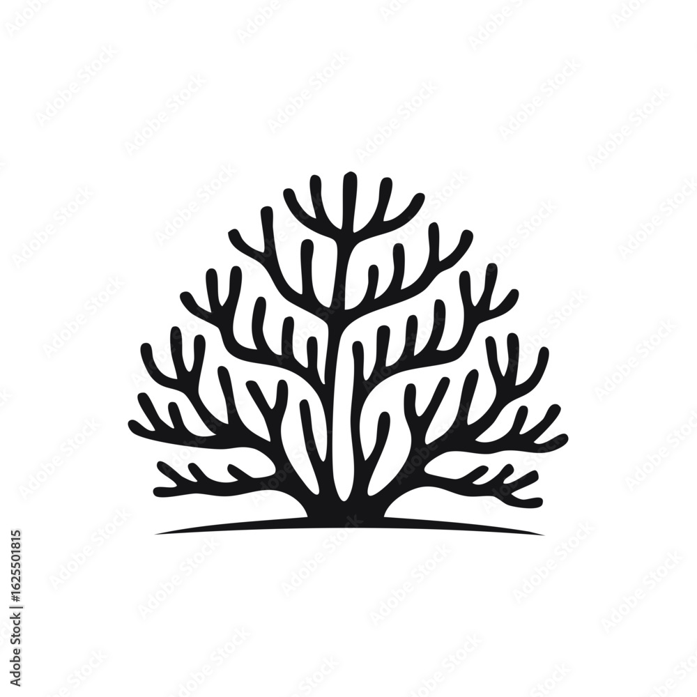 Fototapeta premium Stylized black coral silhouette icon, a graphic symbol of marine life or nature