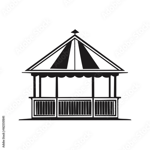 Elegant outdoor gazebo pavilion with striped roof and railing simple vector illustration