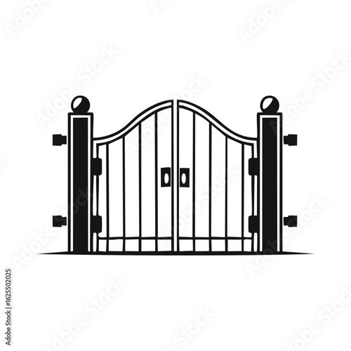 Elegant Black and White Ornate Double Entrance Gate with Arched Top