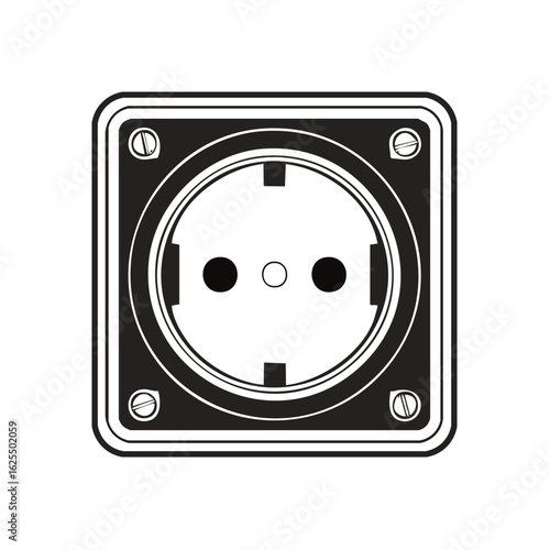 Electrical power outlet vector icon. European wall socket monochrome illustration.
