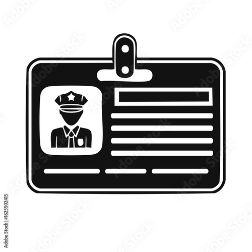 Police ID Card Badge Black and White Illustration Officer Security Identity Identification Pass Access Accessorize