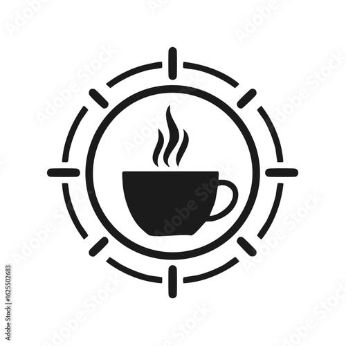 Steaming Coffee Cup Icon Within Circle Target Symbol Hot Drink Beverage Vector Illustration