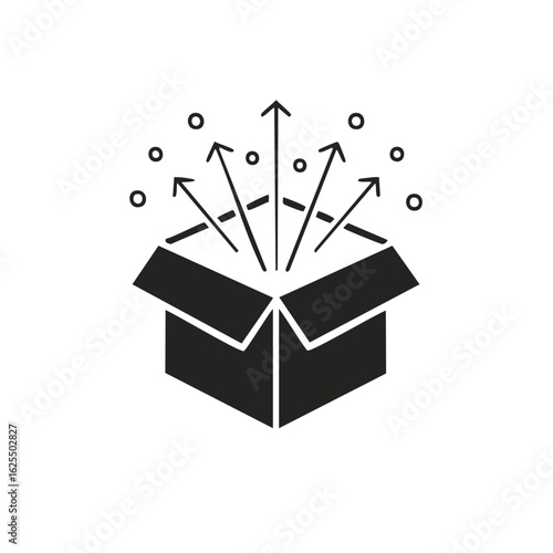 Open Box Icon with Arrows Projecting Outward Creative Ideas Unveiled Solution