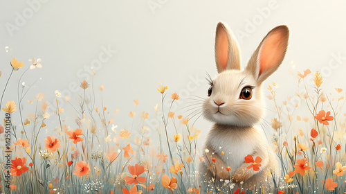Adorable Bunny in a Spring Meadow