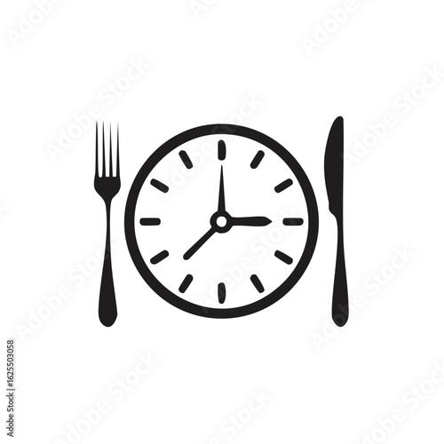 Eating Schedule Concept Icon Illustrating Meal Break Time with Clock Face and Kitchen Utensils