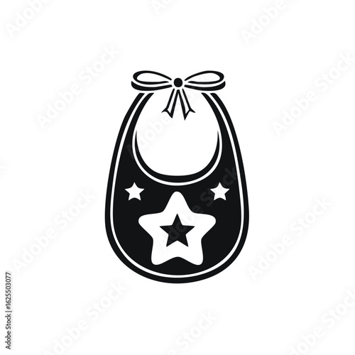 Simple baby bib icon with stars and a bow tie black graphic vector illustration