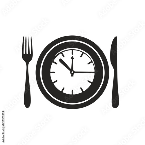 Meal Time Schedule Icon with Plate Fork Knife and Clock Illustration