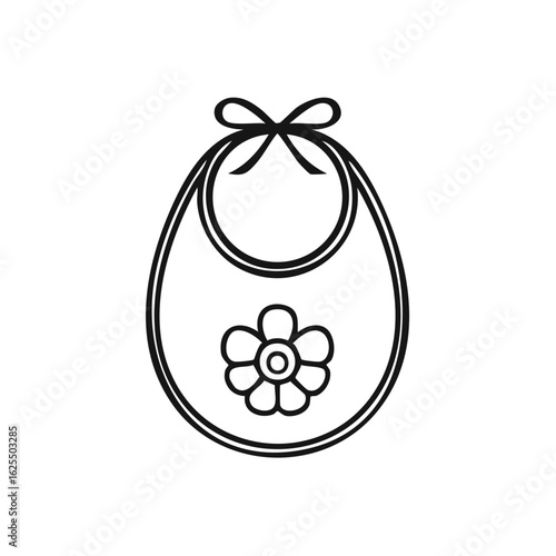 Baby bib with flower and bow simple outline graphic for infant care and feeding