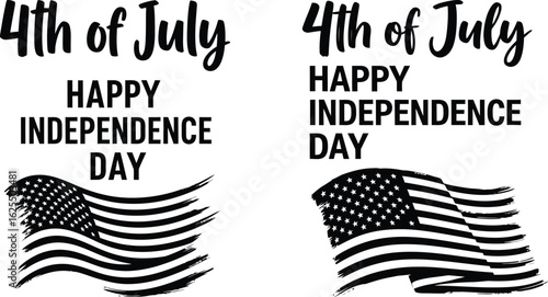 Happy Independence Day text with US flag elements for 4th of July design