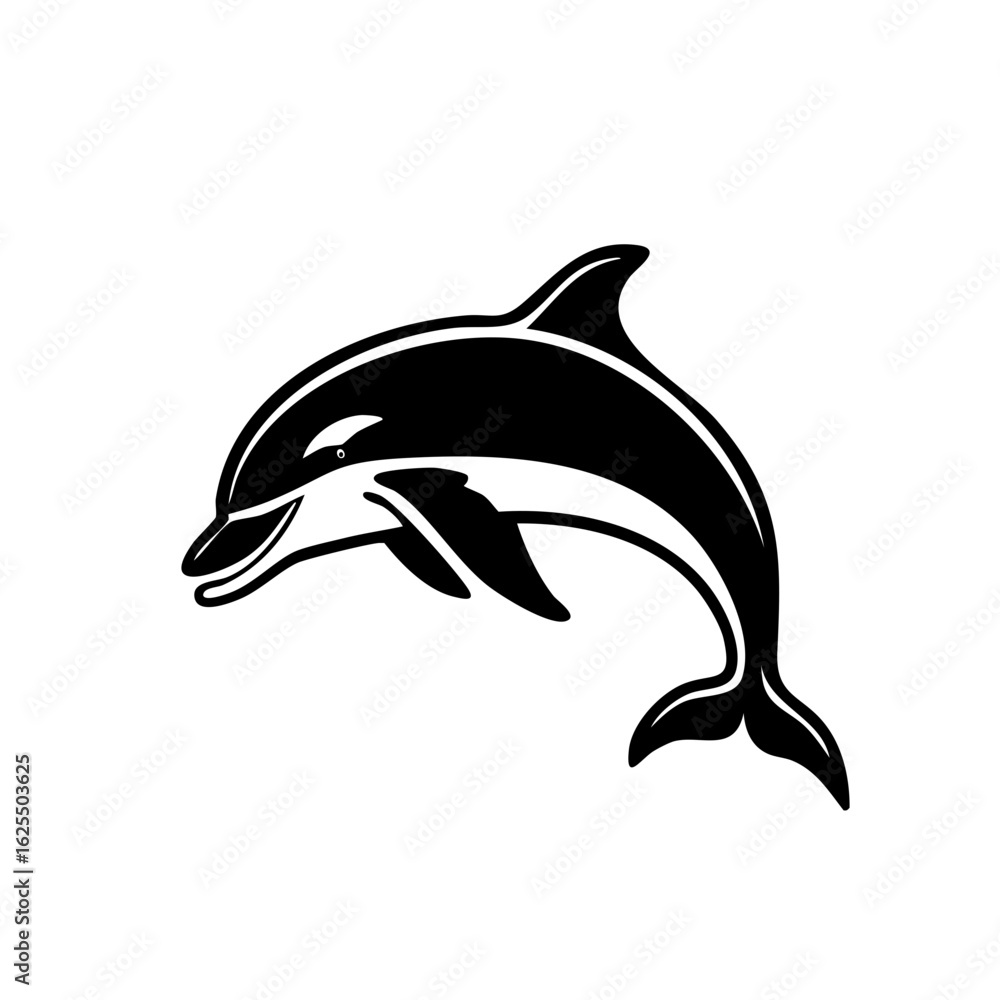 Fototapeta premium Playful Dolphin Silhouette leaping from water in a graphic style