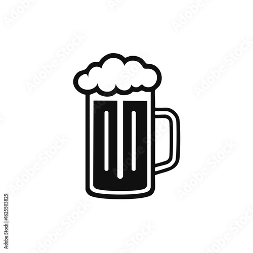 Stylized Beer Mug Icon with Foam Topping Beverage in Black and White Outline