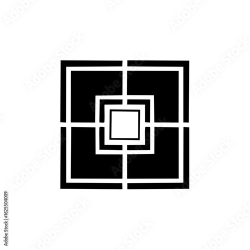 Abstract geometric pattern with concentric squares and intersecting black lines creating a symmetrical design