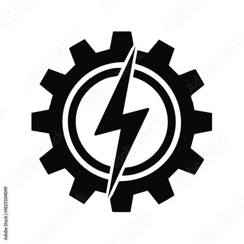Gear with Thunderbolt Symbol Energy Power Concept