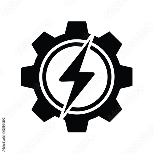 Gear with Thunderbolt Symbol Representing Energy and Power Mechanics