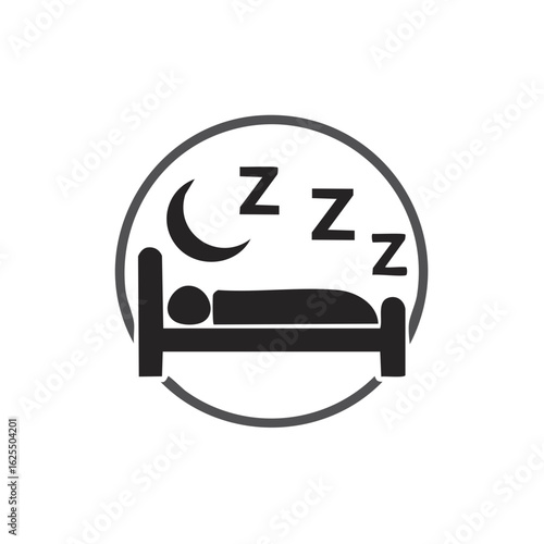 Sleeping person in bed with moon and Zzz symbols for rest and sleep
