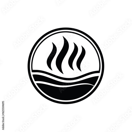 Stylized graphic symbol depicting steaming water or heat waves within a circular frame