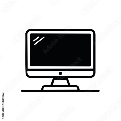 Black and white minimal computer monitor screen icon for digital display technology