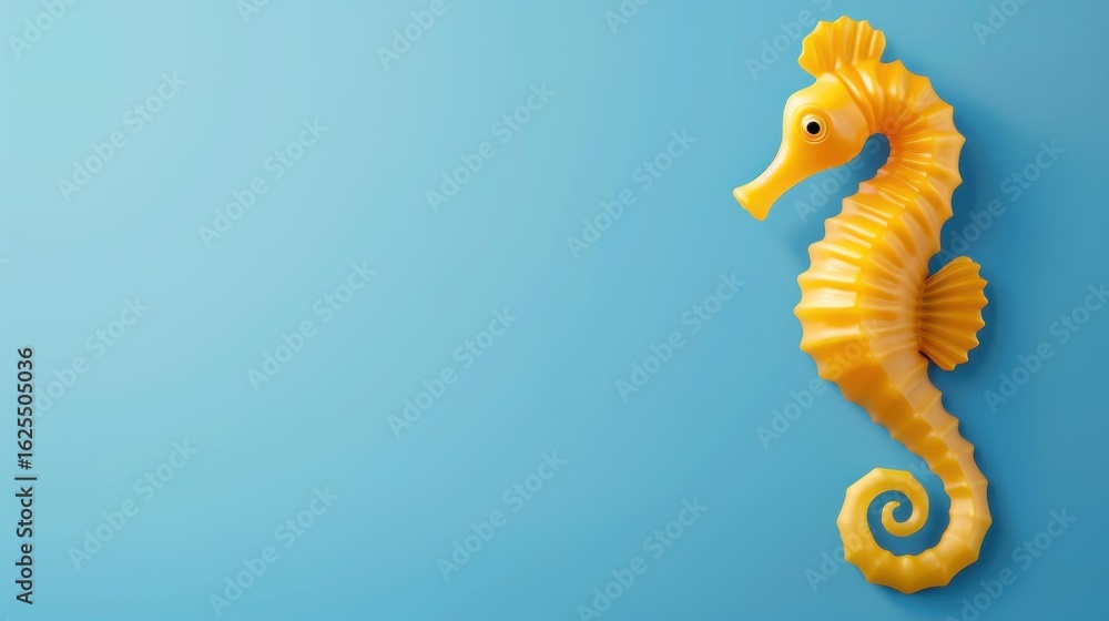 Fototapeta premium Stunning seahorse against a vibrant blue backdrop, perfect for eyecatching web banners with ample copy space.