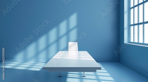 A sleek seminar table mockup  perfect for showcasing interactive learning setups in a clean  minimalistic space.