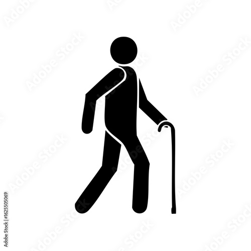 Person Walking Stick Figure Silhouette Mobility Aid Assistance Aged Care Icon