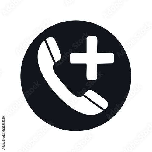 Medical emergency call icon with phone handset and plus symbol within a circle, healthcare assistance
