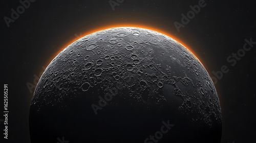 Lunar Eclipse Glowing Crescent Moon in Dark Space