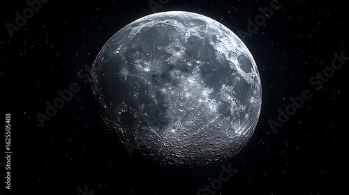 Detailed Close-Up of the Moon's Surface Against a Starry Night Sky