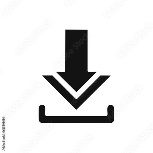 Black download icon with arrow pointing down into a box