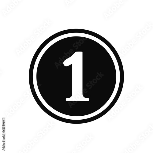 Black circle coin with the number one inside as design element for logos or graphic resources