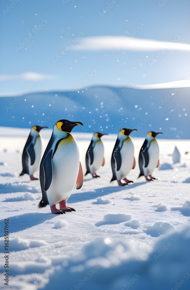 Obraz premium Emperor Penguins in Antarctica: Majestic Birds on Snowy Landscape