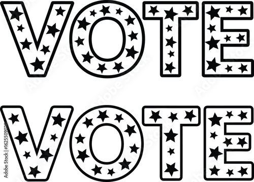 Vote word outline letters filled with stars illustration for election projects