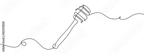 Continuous line vector of honey dipper isolated on transparent background. Editable stroke.