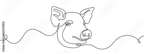 Continuous line vector of a pig's head, isolated on transparent background. Editable stroke.