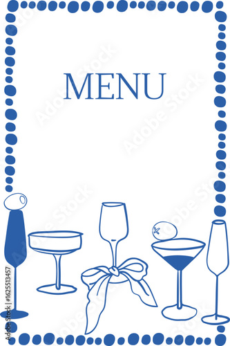 Vector hand-drawn menu card template with drinks and cocktails in Mediterranean party style
