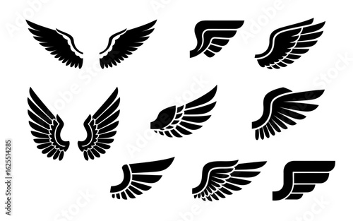 Collection of wing illustrations in various shapes and sizes on white